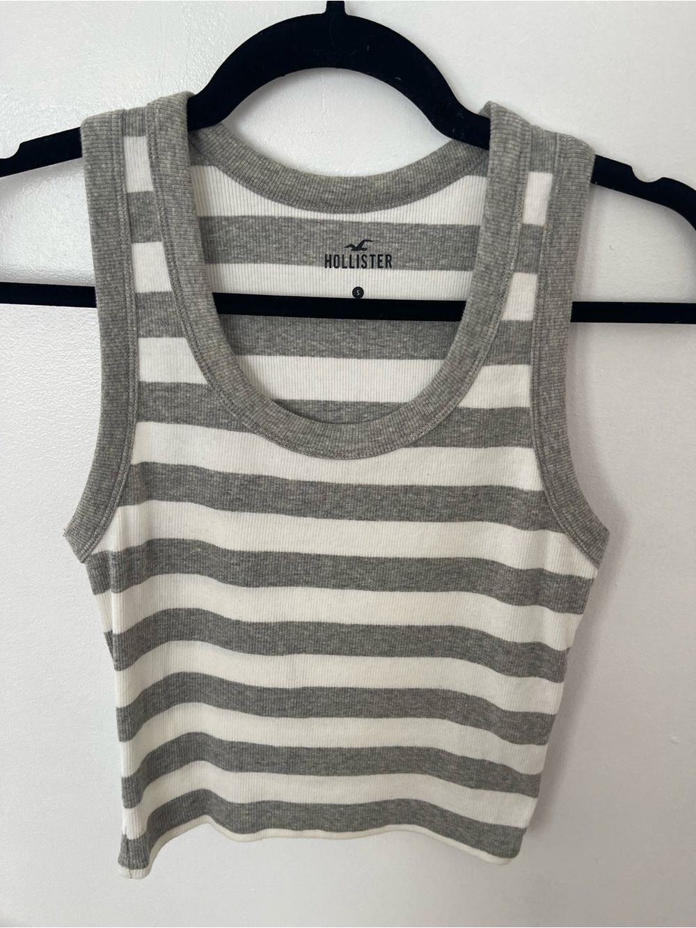 Hollister Gray & White Striped Cropped Tank Top